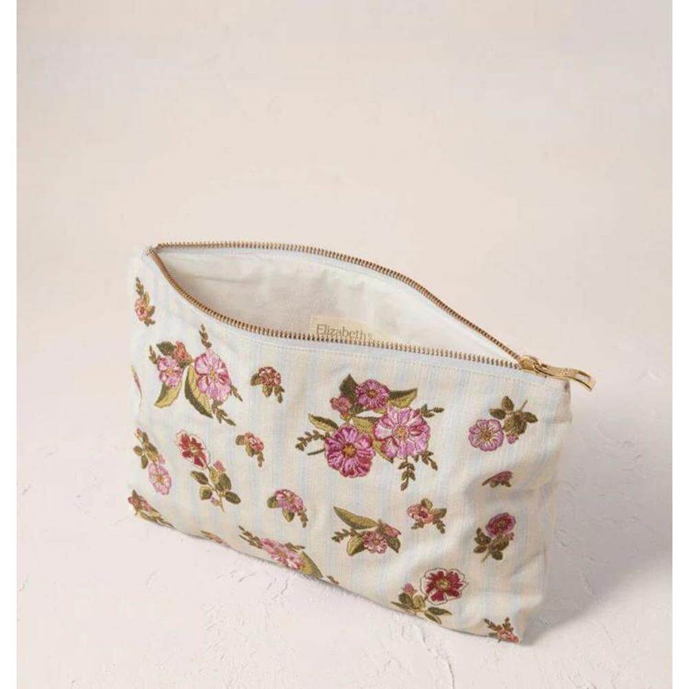 Elizabeth Scarlett Floral Bouquet Stripe Everyday Pouch Cotton